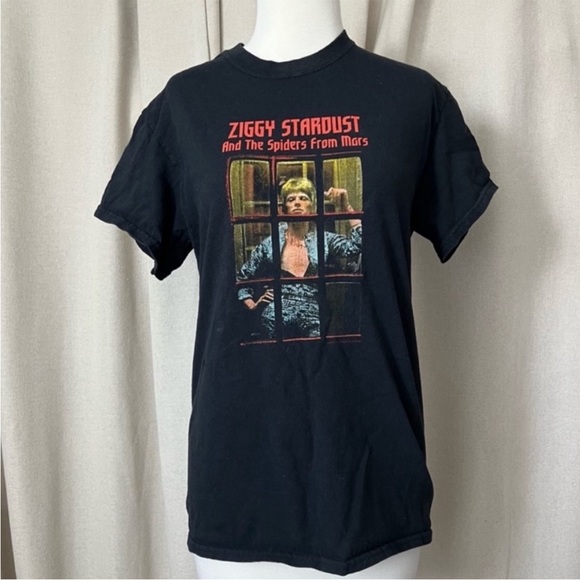 VINTAGE Ziggy Stardust and The Spiders from Mar Black Graphic T-Shirt Bowie - Picture 2 of 9
